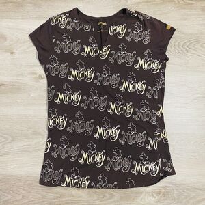 Disneyland Resort Womens Shirt Size L Brown Gold Foil Mickey Mouse Sleeveless